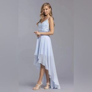 NEW Coya Collection V-Neck A-Line Dress Chic Sky Blue High Low Dress Size M